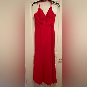 Floor length red evening dress